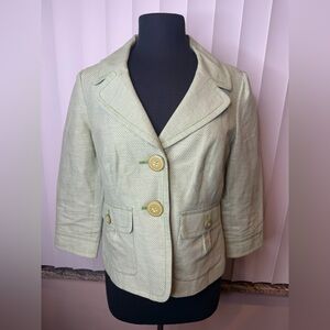 Halogen Women's Green White Blazer Cropped Jacket Size Medium
